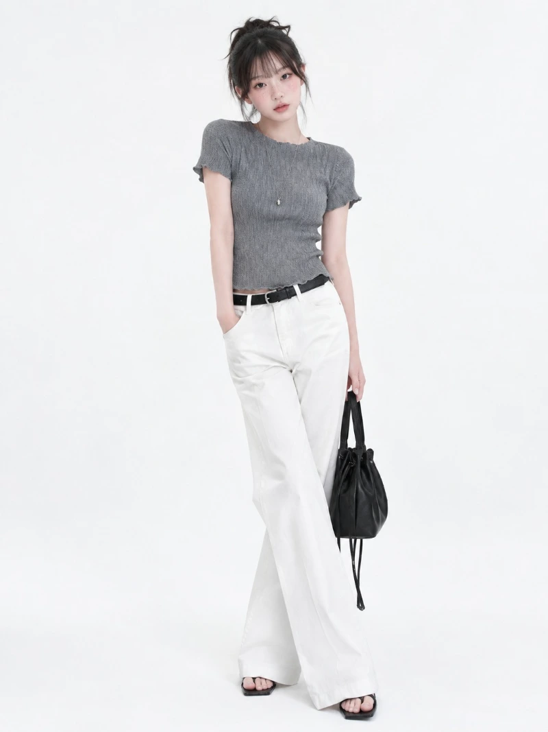 White Linen Boot-cut Denim Jeans