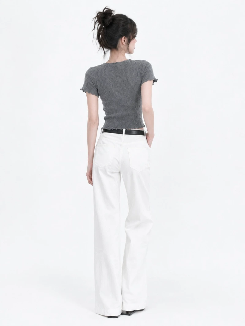 White Linen Boot-cut Denim Jeans