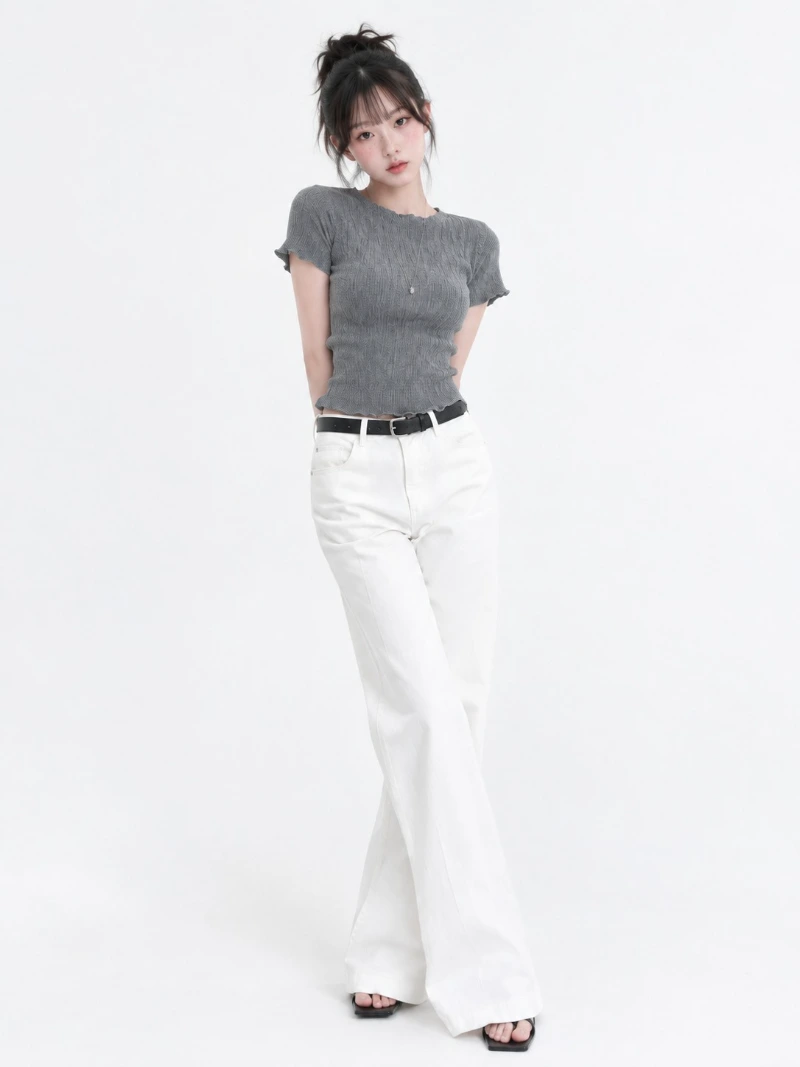 White Linen Boot-cut Denim Jeans