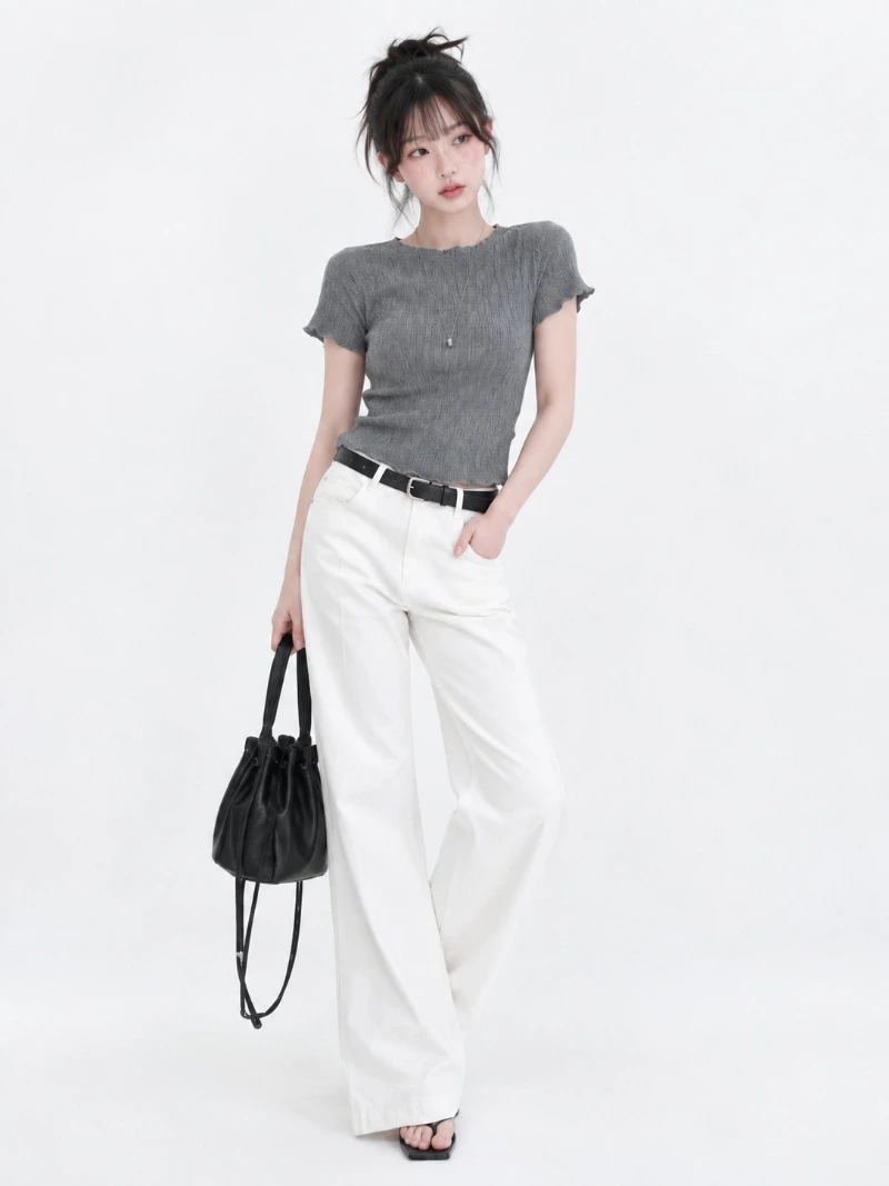 White Linen Boot-cut Denim Jeans