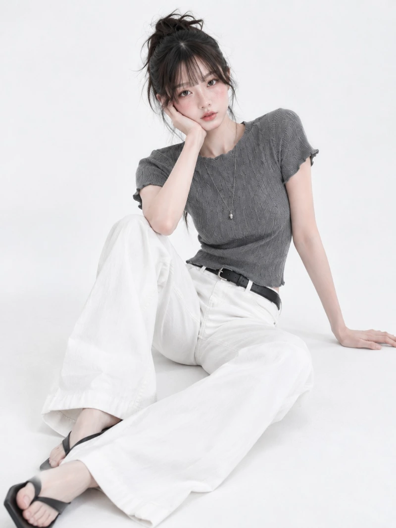 White Linen Boot-cut Denim Jeans