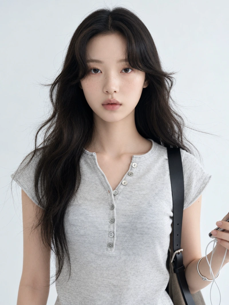 Grey Ribbed Henley Cropped Knitwear