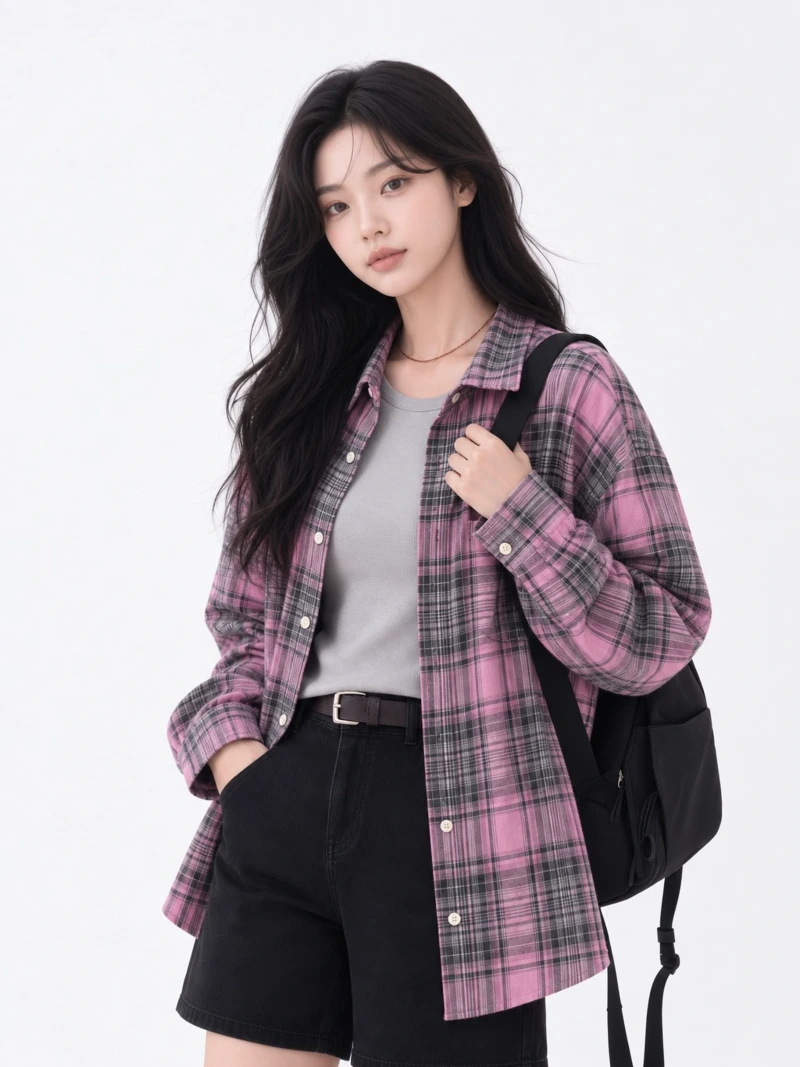 Purple Striped Check Shirt