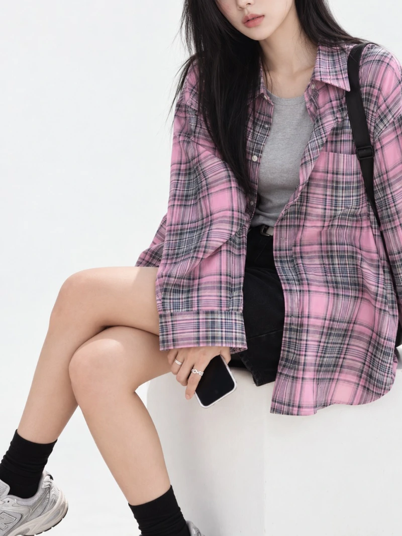 Purple Striped Check Shirt