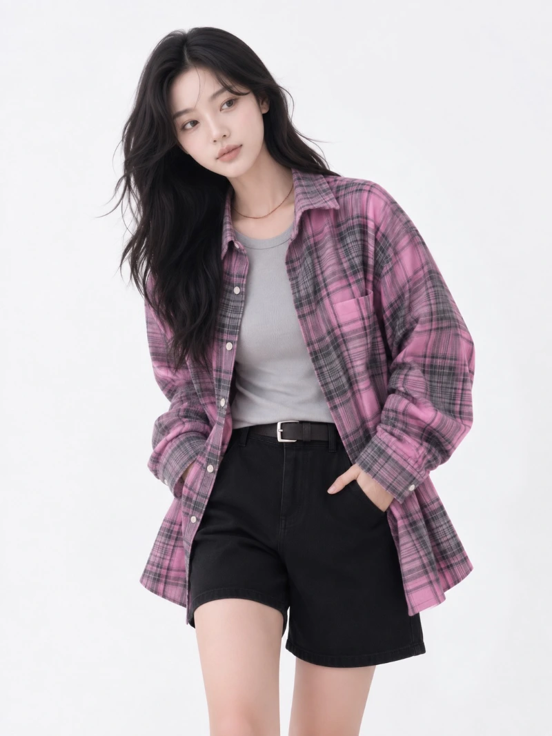 Dark Pink Striped Check Shirt