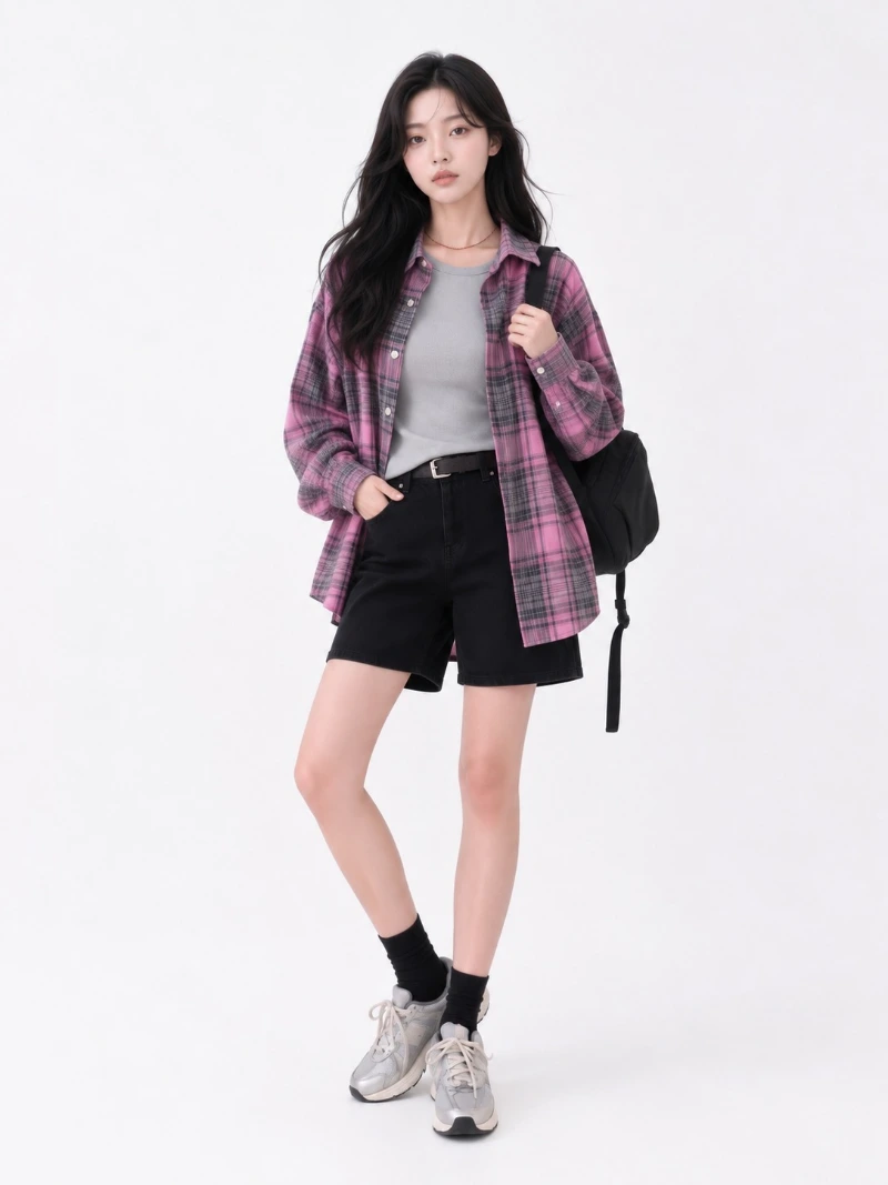 Purple Striped Check Shirt