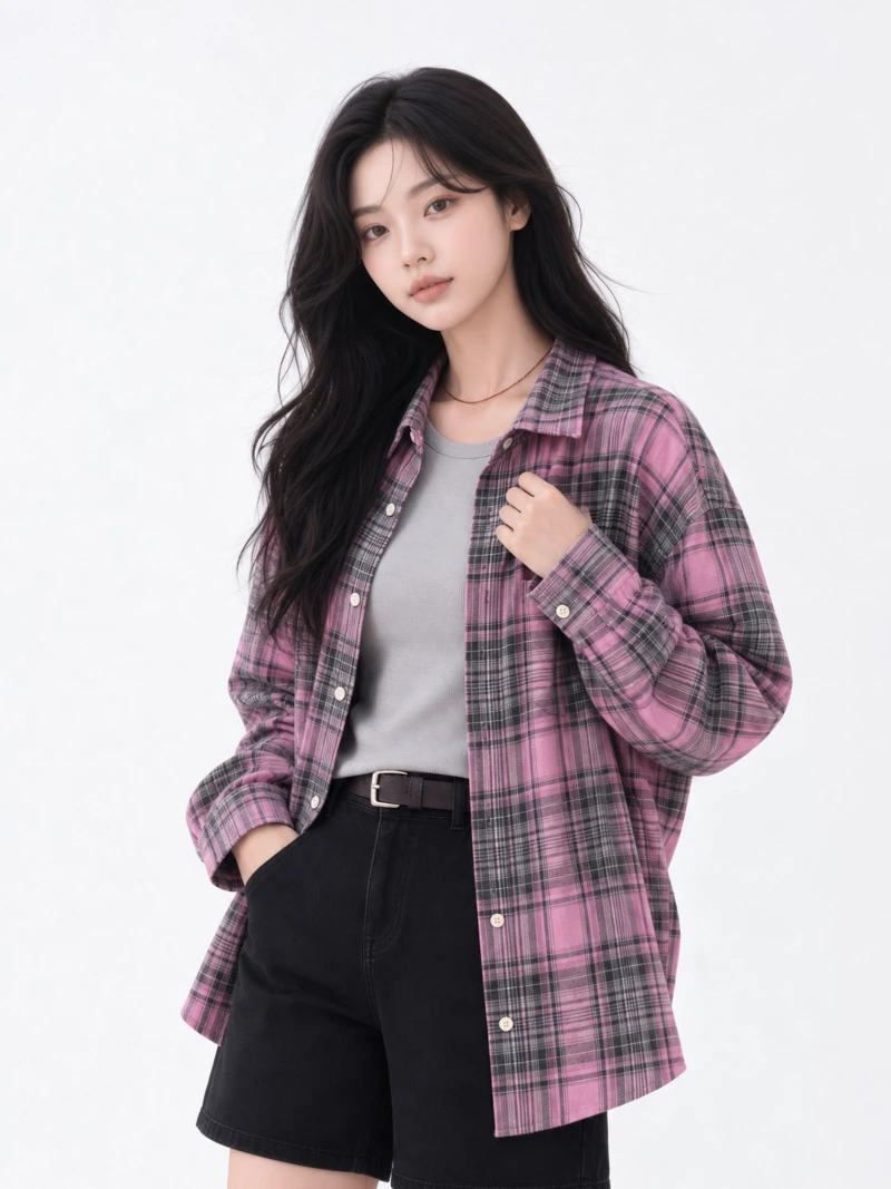Dark Pink Striped Check Shirt