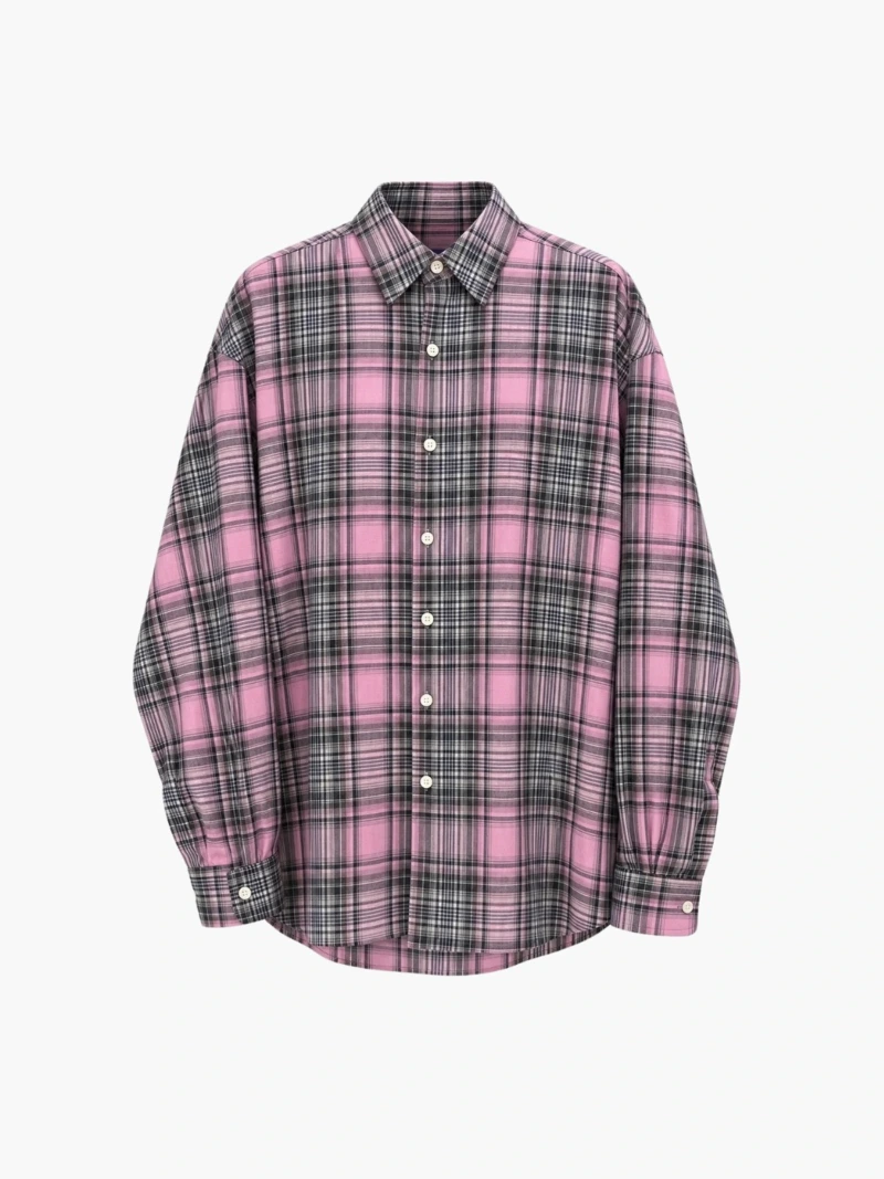 Dark Pink Striped Check Shirt