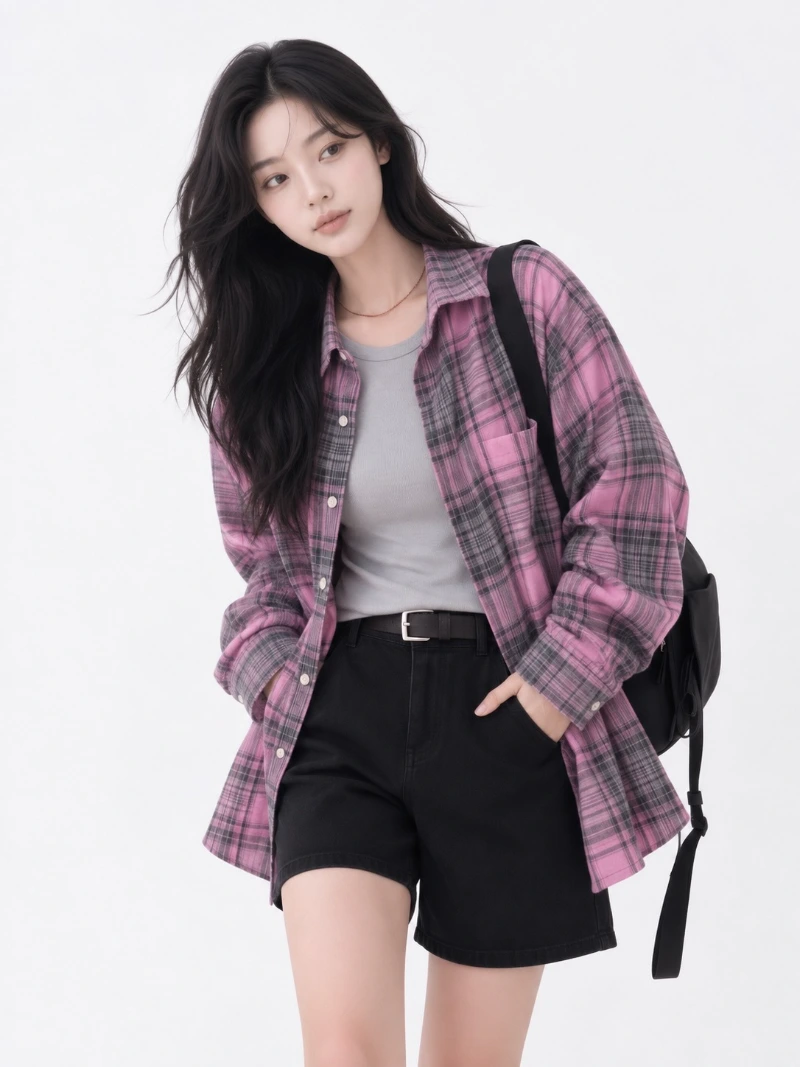 Purple Striped Check Shirt