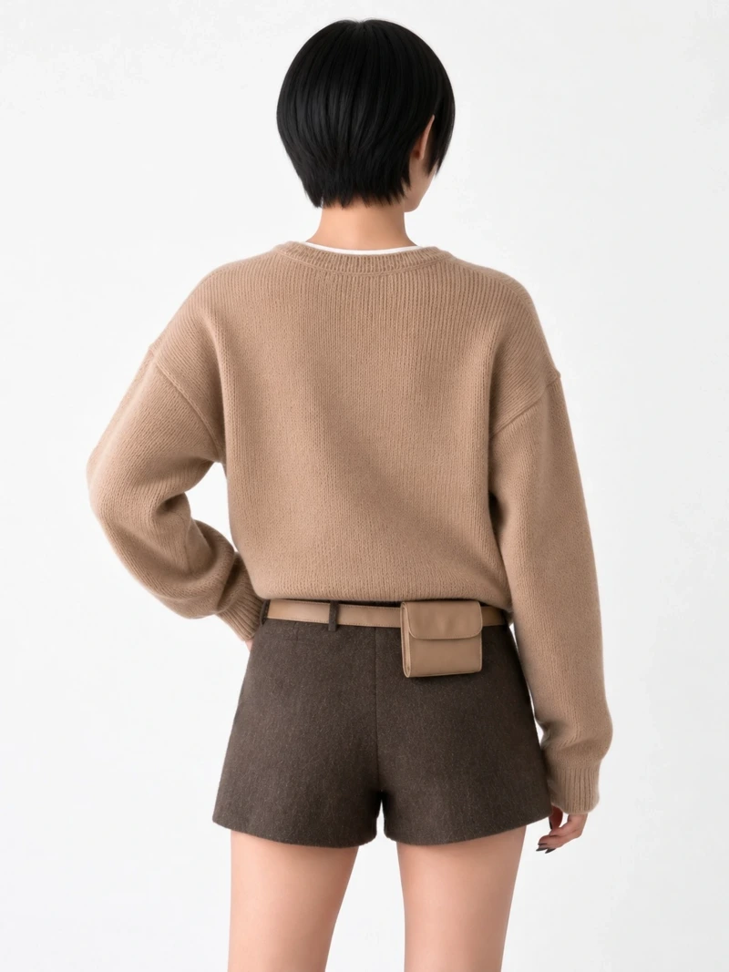 Brown Round Pendant Simple Knit Cardigan