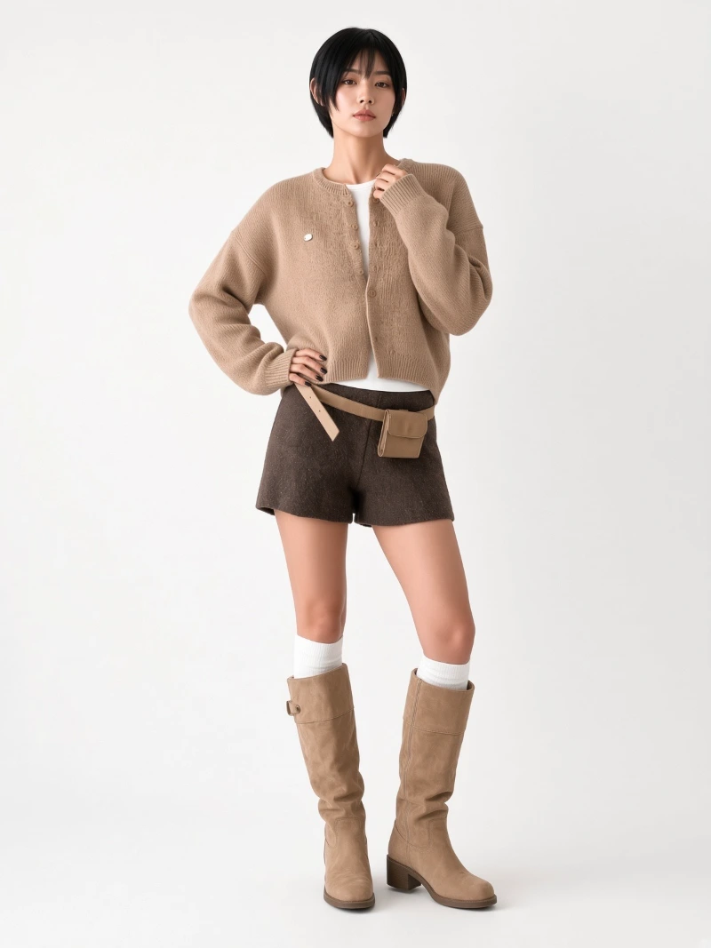 Brown Round Pendant Simple Knit Cardigan