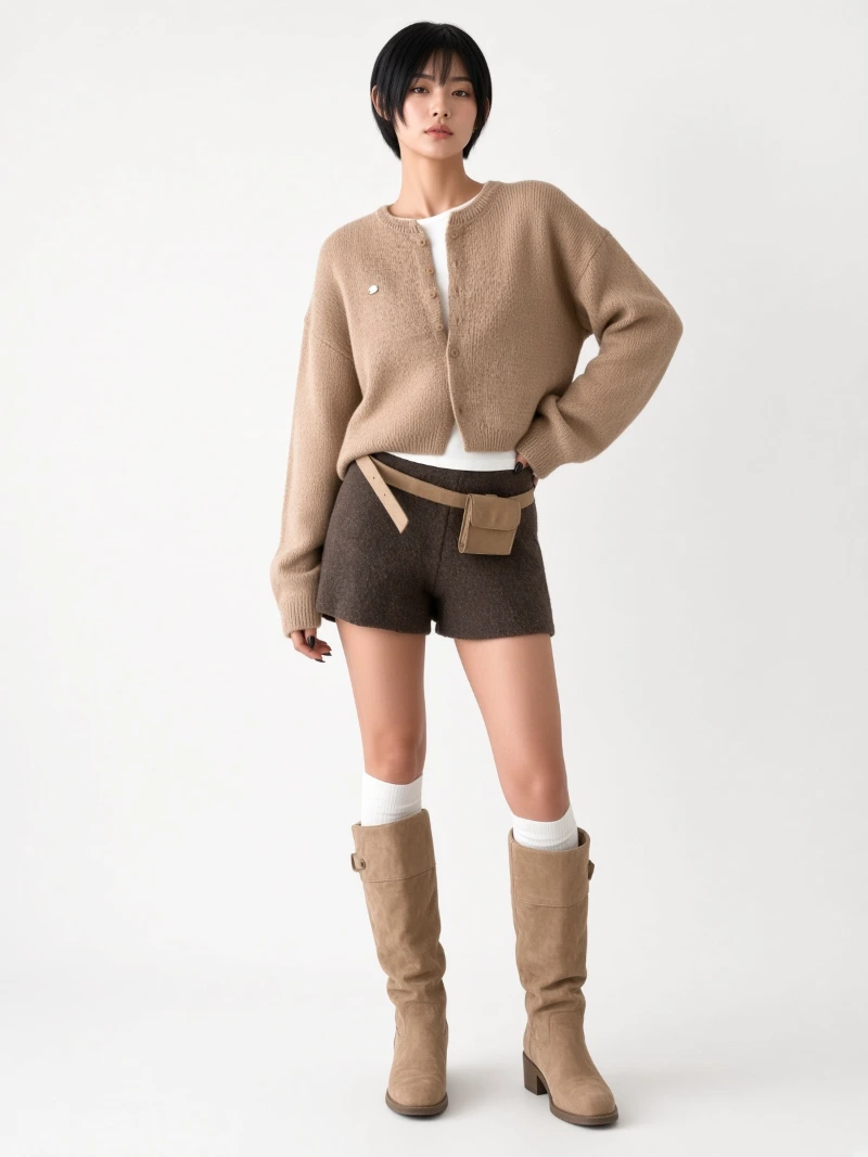 Brown Round Pendant Simple Knit Cardigan
