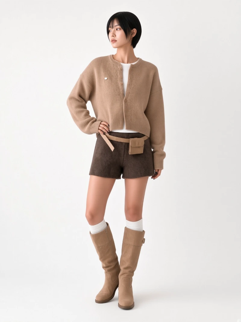 Brown Round Pendant Simple Knit Cardigan